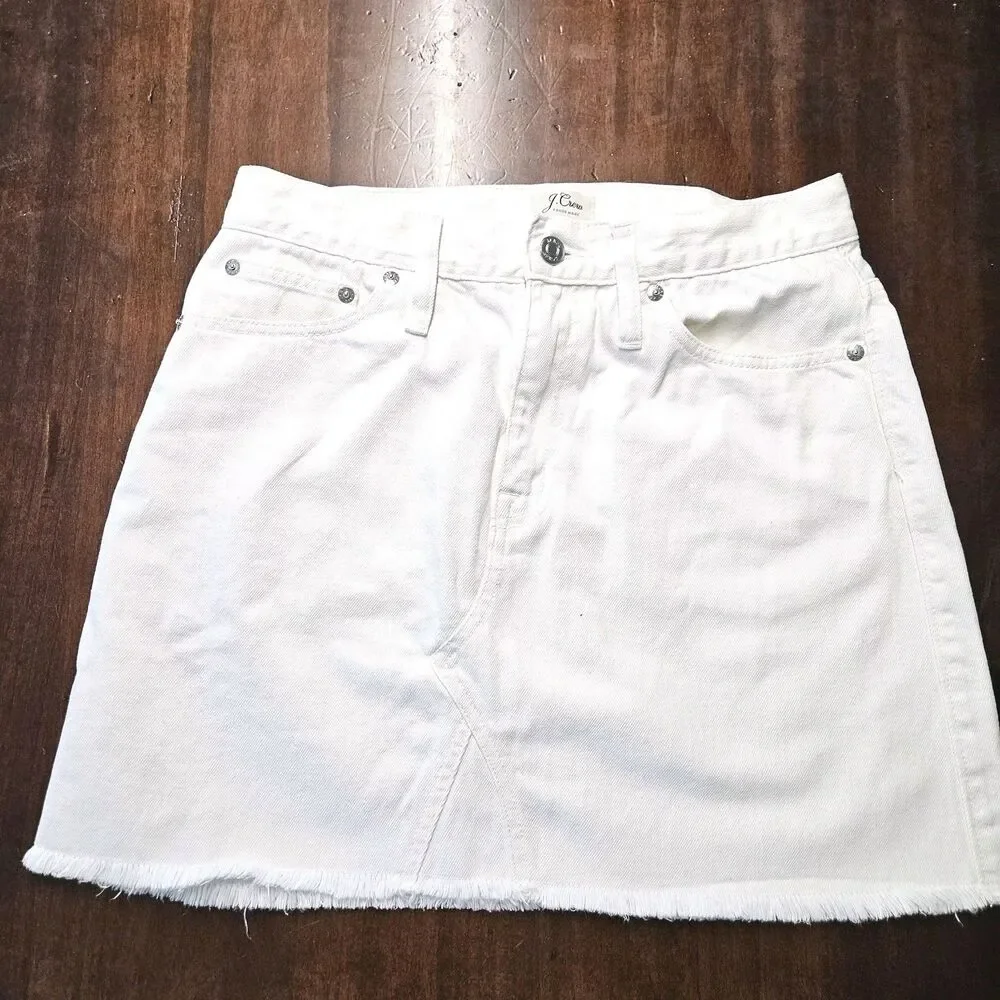 J.Crew White Denim Mini Skirt With Raw Hem Womens Size 28